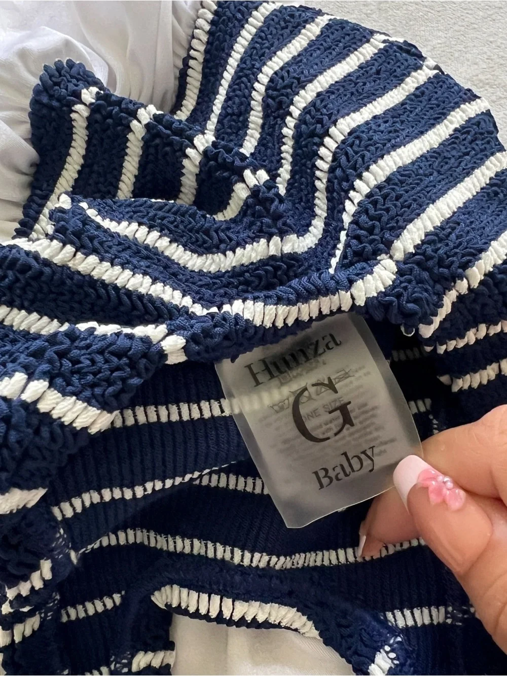 Hunza G Navy and White Striped Ruffle One-Piece Swimsuit - One Size Baby